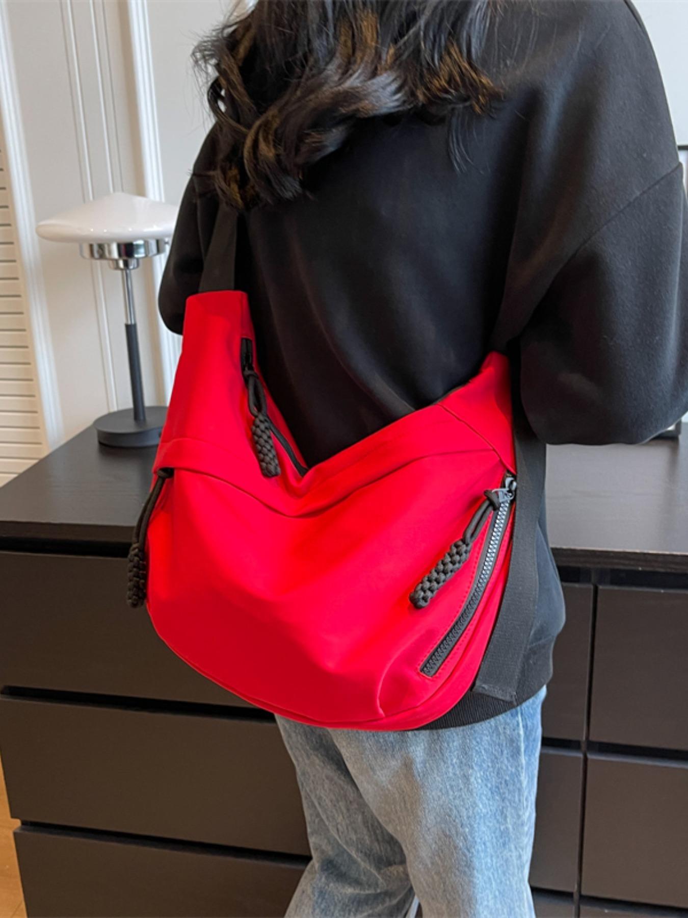 Women's Fashionable Solid Color Nylon Lightweight Crossbody Bag, Large Capacity Zipper Everyday Bag, Work Bag for Work & Back to School