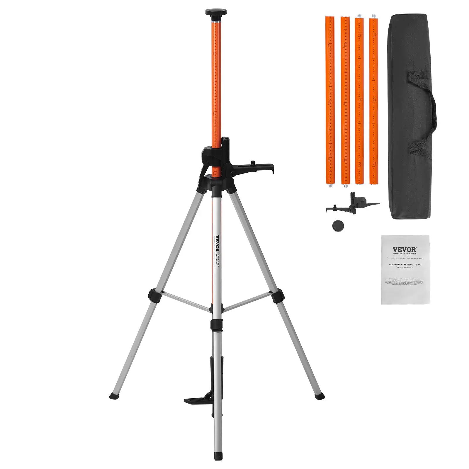 VEVOR Laser Level Tripod Kit, Lightweight Aluminum Extendable Pole Stand with 1/4"-20 & 5/8"-11 Thread Mounts, 40.94-133.85 in Height Adjustment, Level Bubble, Foldable Design for Easy Storage, Construction Pros, Measurement Tasks