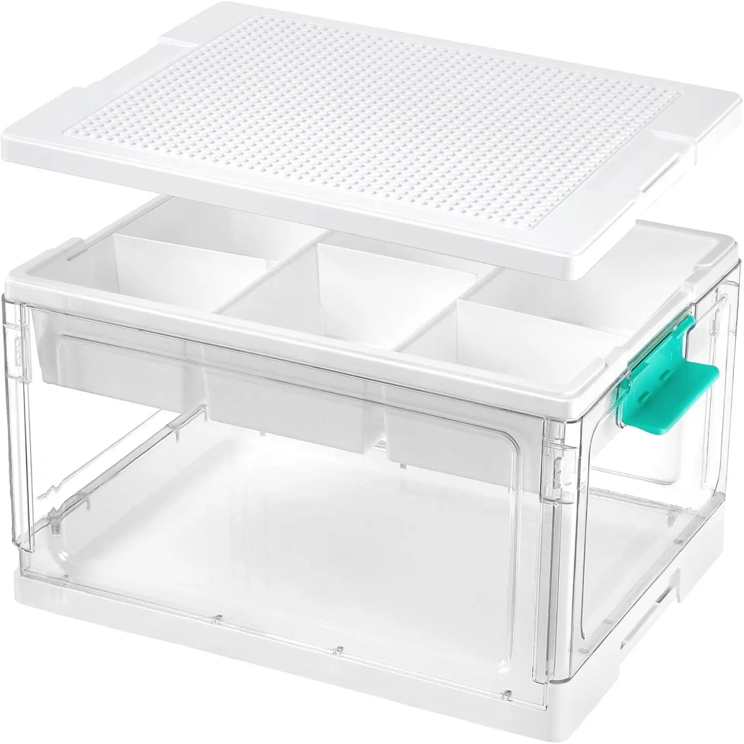 24 QT Craft Organization Storage Box with Building Baseplate Lid, Removable Trays, 1 Pack – Home Organizer for Art Supplies, Beads, Sewing