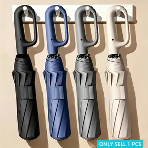 High-End Creative Handheld Automatic Folding Umbrella, Portable Rain Umbrella with Ring Clip, UV Protection, Windproof&Waterproof, Unisex, 190t Fabric, 5 Colors Available, Travel Essential, Business & Casual