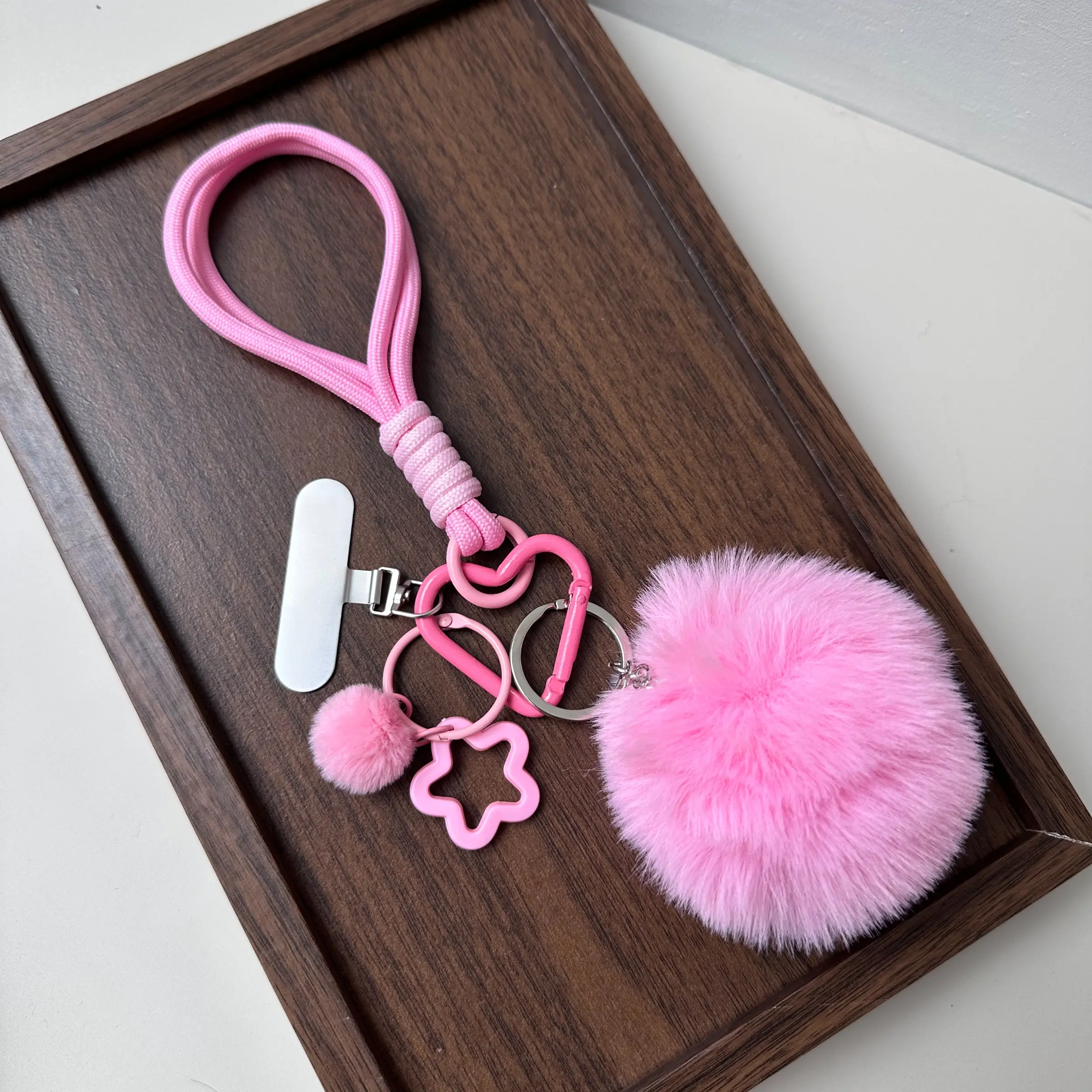 3 in 1 Fluffy Pom Pom Phone Wrist Lanyard, Keychain Bag Charm, Multi Purpose Anti-Lost Phone Strap, 8 Colors Available, Cell Phone Strap, Phone Charms
