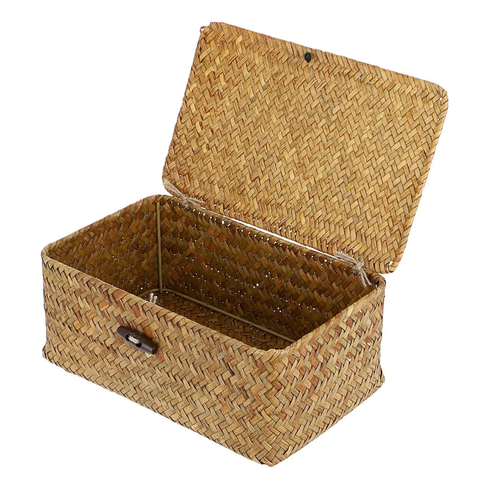 Handmade Woven Covered Storage Box, Rectangular Decorative Organizer, Desktop Clutter Basket, Rustic Style, Home Wedding Festival Decoration