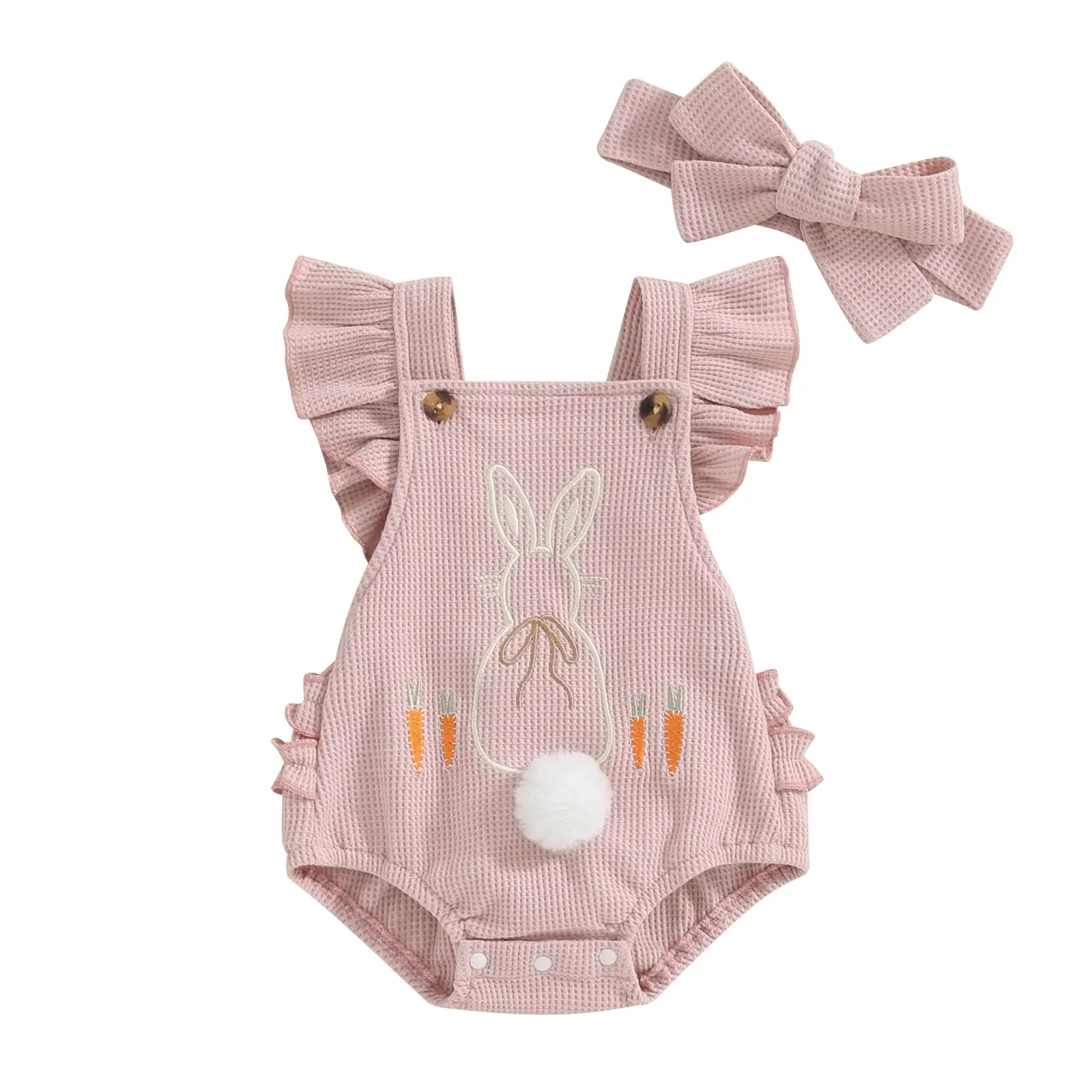 Newborn Baby Girl Boy Easter Romper Sleeveless Backless Cartoon Rabbit Button Bodysuit Jumpsuit Outfits