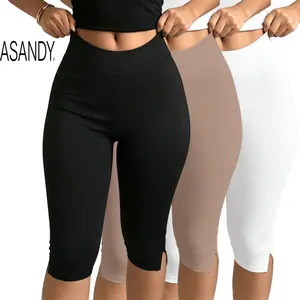 3 Pack Women High Waist Split Hem Capri Leggings Elastic Slim Fit Casual Yoga Workout Daily Outdoor Dressy Activewear Cropped Pants