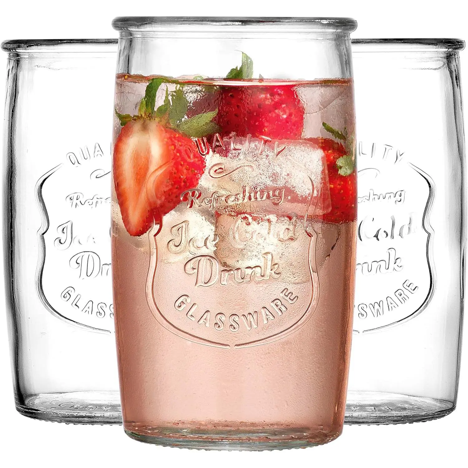 Set of 8 Highball Glass Cups 20 OZ Stemless Tall Drinking Glasses For Everyday Use,  Ice Cold Logo Tumbler Glassware for Bar, Juice, , , Water glasses.