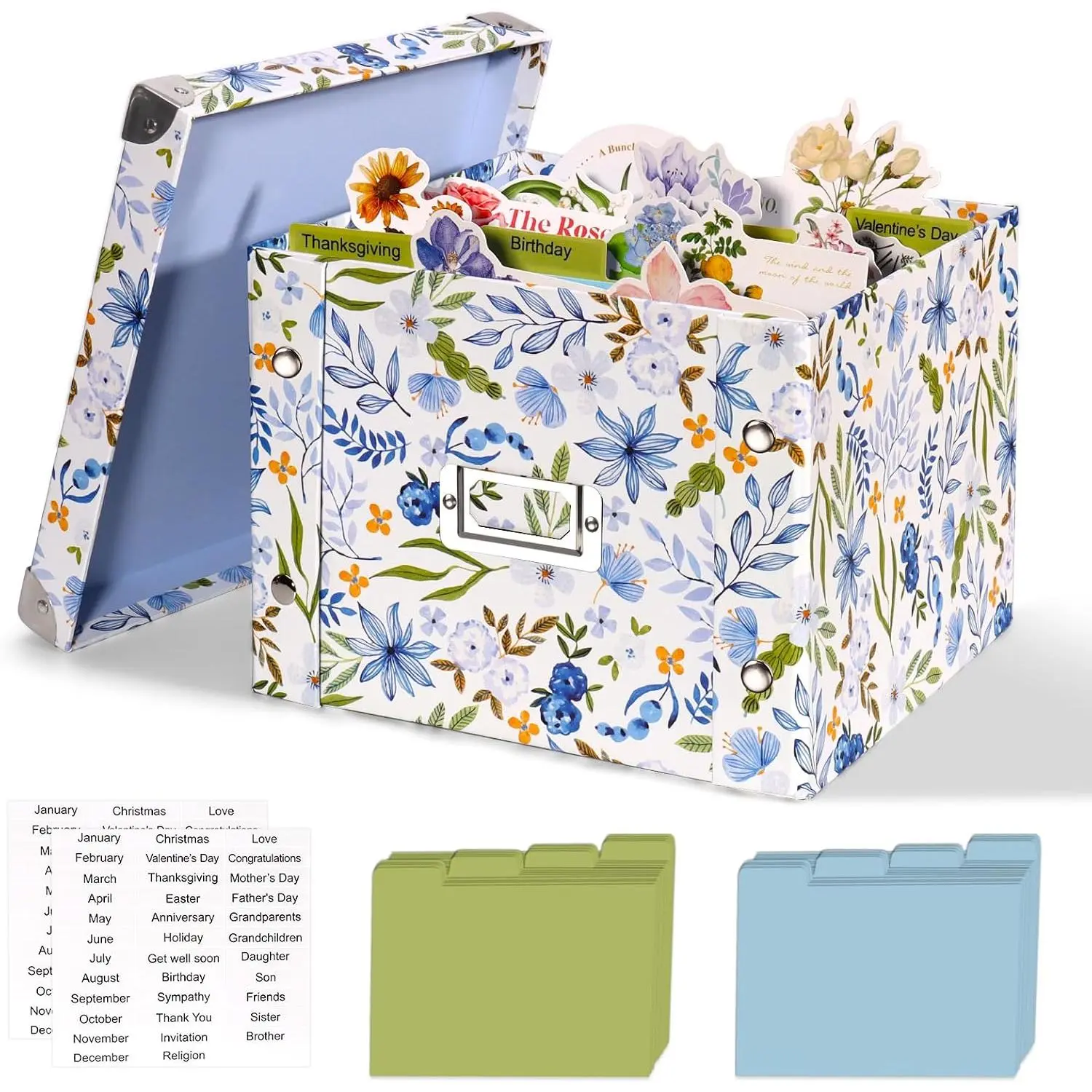 Greeting Card Storage Box Collapsible Card Organizer with 16 Dividers and Sticker Greeting Card Keeper for Holiday Birthday Photos Recipes Envelopes Large Cards Crafts Scrapbooking