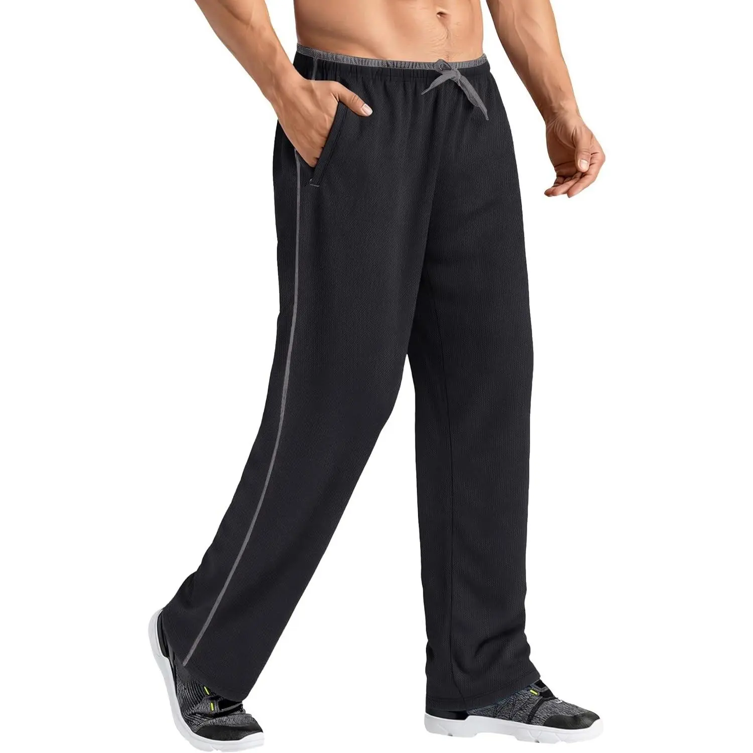 Men's Lightweight Mesh Athletic Sweatpants with Loose Open BottomGift