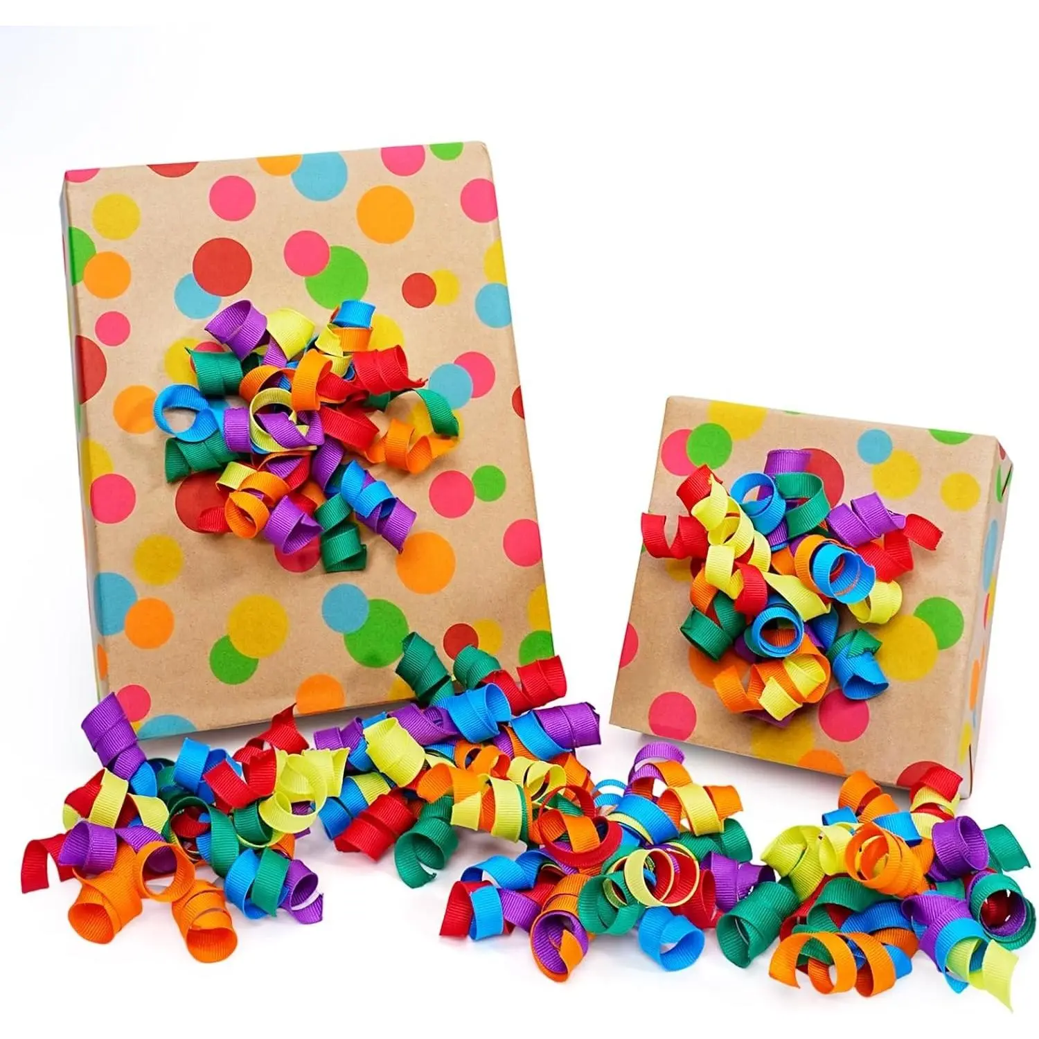 Rainbow Bows - Curly Ribbon Gift Bows, Self Adhesive for Birthday Party, Holiday Party Favors, Gift Wrapping - 6 Counts