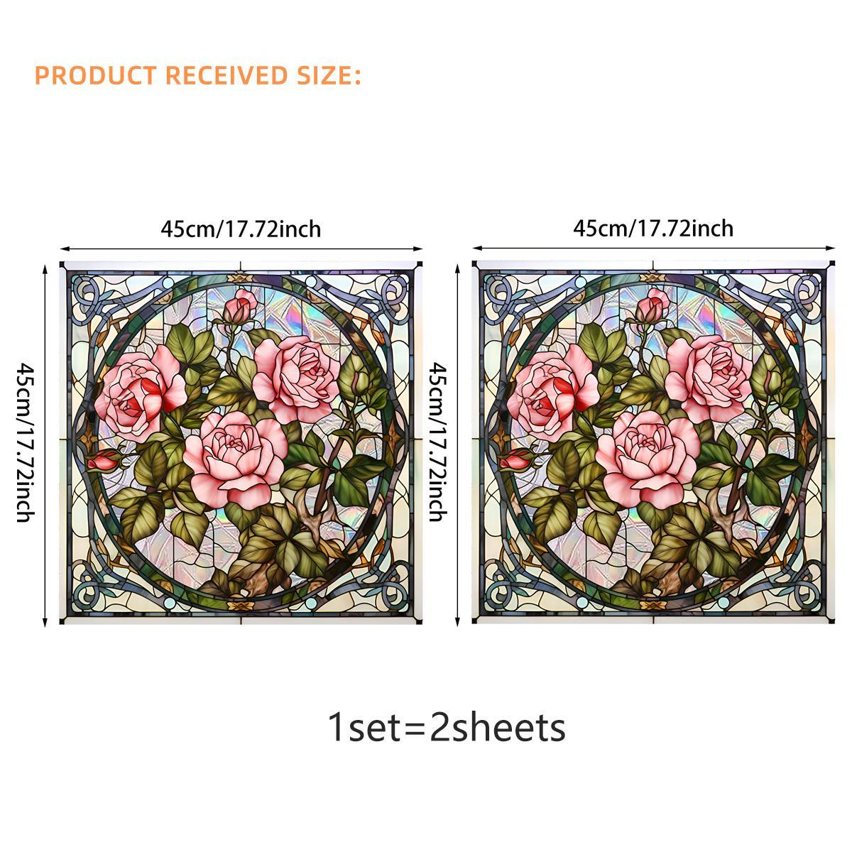 Rose Pattern Window Sticker, 2 Counts/set Double Sided Visual Window Decal, Decorative Sticker for Home Window Glass Door, Sticker Decorations, Self Adhesive Film, Floral Pattern Sticker, Window Decorations Supplies