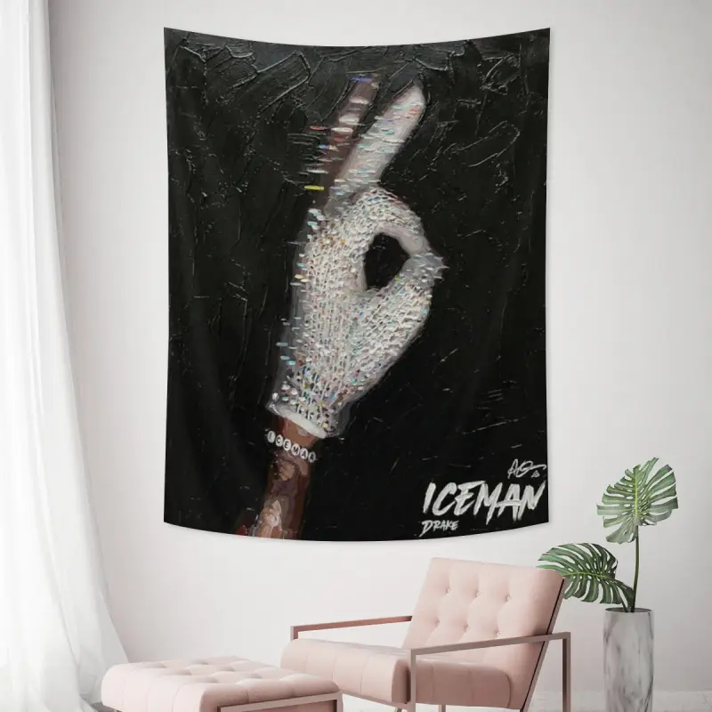 Drake singer Iceman music Single Tapestry - Heavy Textured Oil Painting White Diamond Glove Peace Hand Sign Poster Wall Hanging, Hip Hop Rap Fabric Banner, Luxury Room Decor for Bedroom