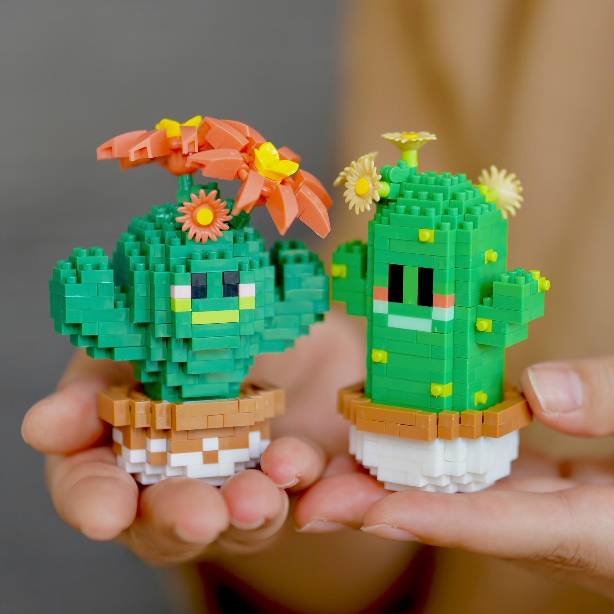Cactus Design Building Blocks Toy, 1 Box Creative Desktop Ornament, Educational Assembly Toy for Teenager & Adults, Birthday Gift