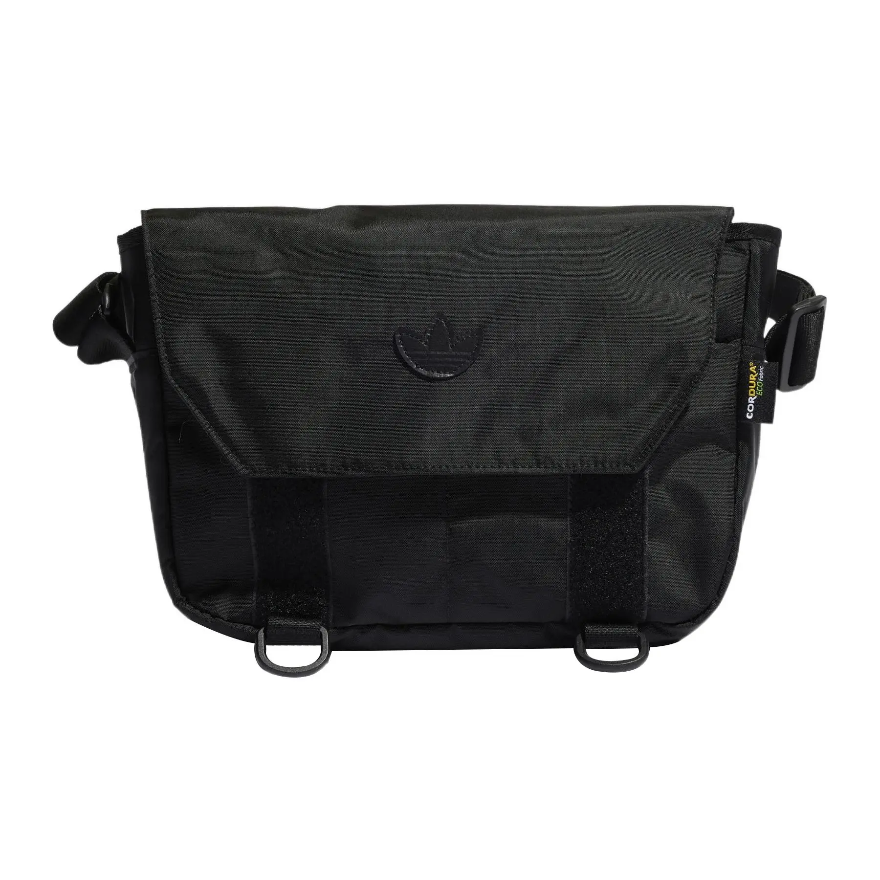 Adidas Originals Trefoil Embroidered Logo Adjustable Crossbody Messenger Bag for Men and Women, Compact Nylon Fabric, Black