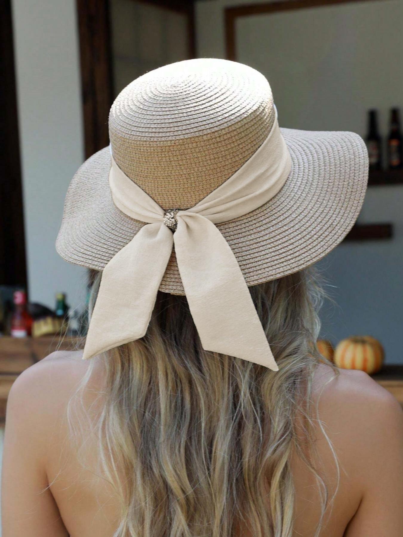 Women's Sun Hat, Foldable Wide Brim Straw Hat, Casual Sun Protection Beach Hat for Women & Girls, Fashion Accessories for Traveling & Beach Party