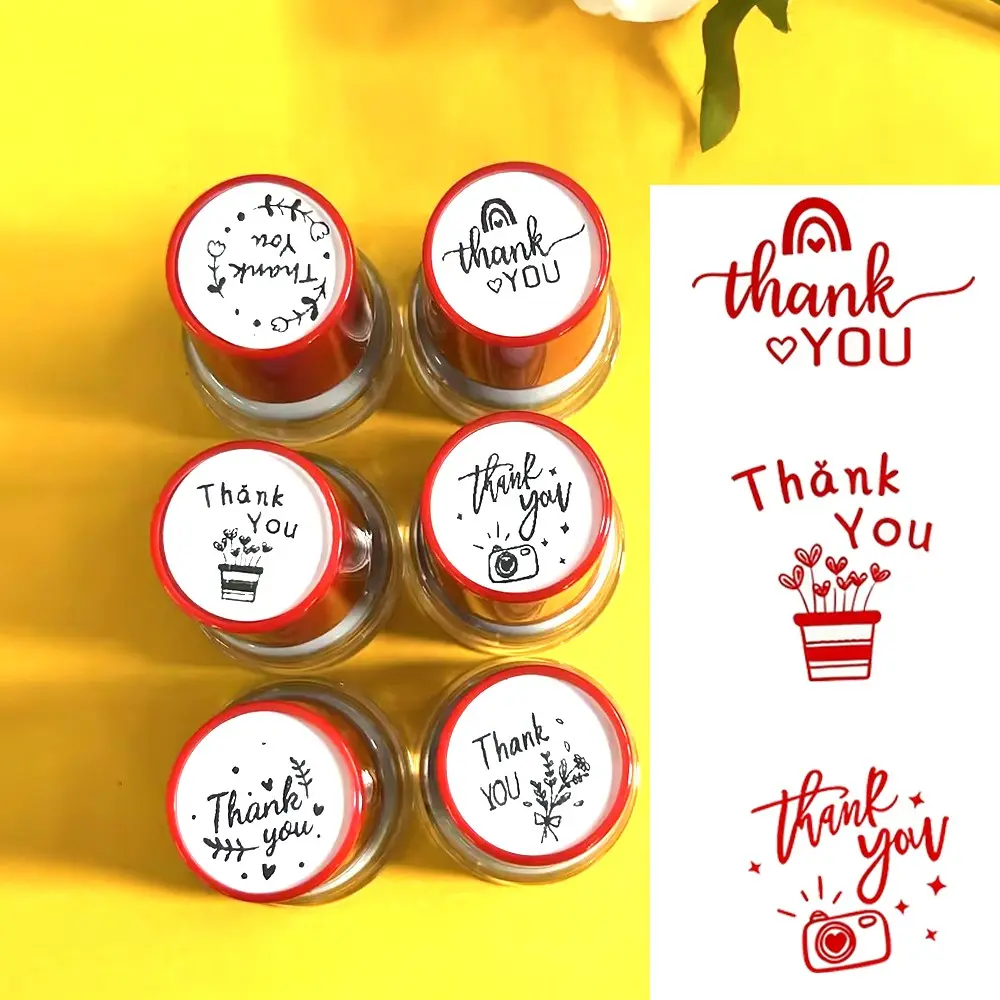 6-Piece Thank You Round Stamps, Card Sealing Stamps, Handmade Gift Stamps, Teacher Appreciation Stamps, Creative Gifts, Self-Ink Stamps