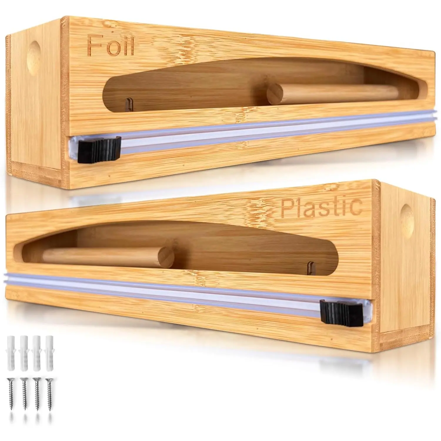 Wrap Organizer Dispenser with , (2  Set), Fits 12" Rolls, Plastic Wrap,  Foil, Wax Paper, Saran Wrap, Cling Wrap Holder for Kitchen Storage, Mountable,