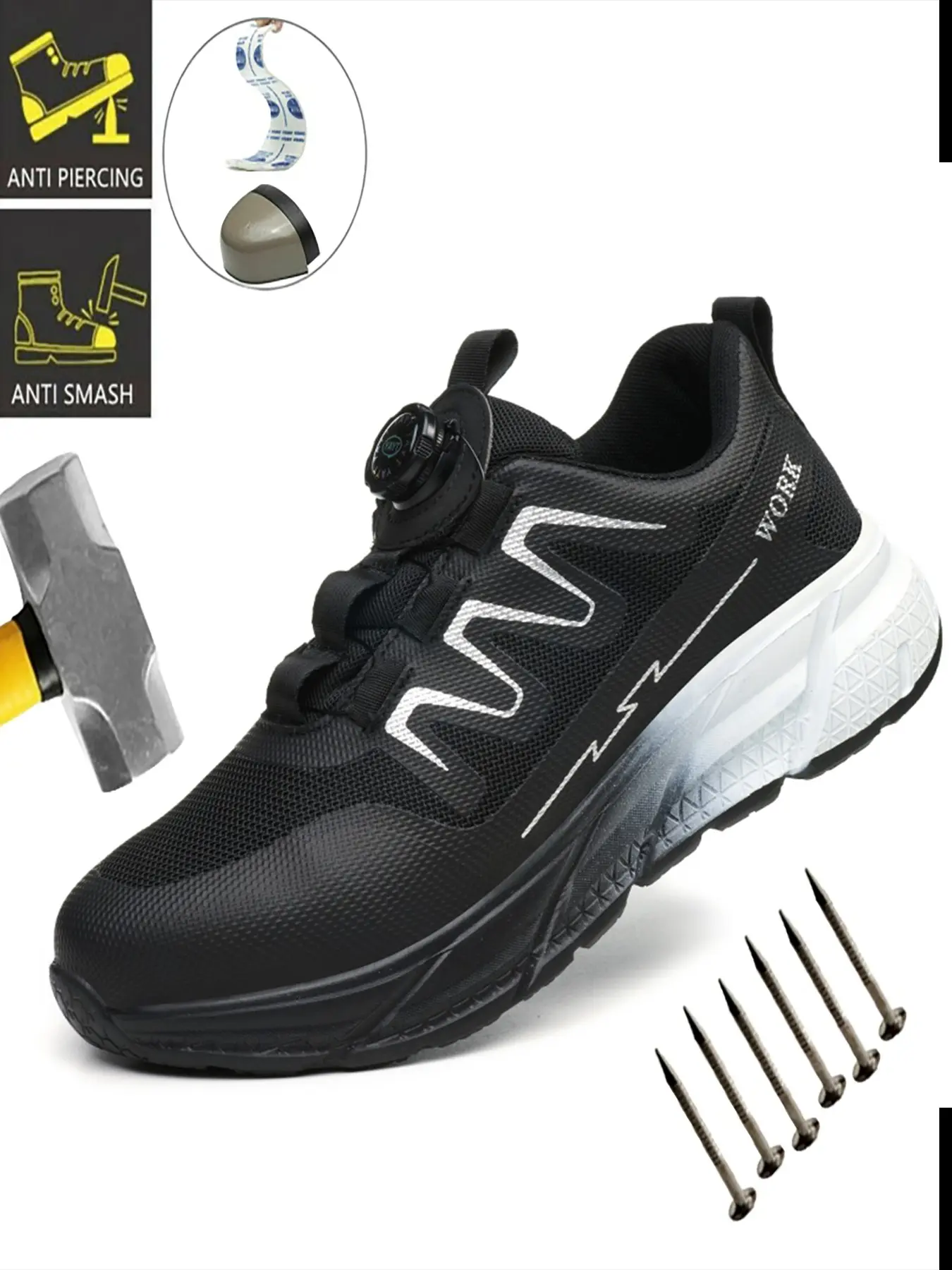 Men's Steel Toe Safety Shoes, Durable Comfortable Work Boots, Lightweight Breathable Design, Anti-Puncture & Crush-Resistant, Ergonomic Fit