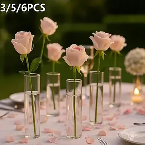 5-Pack Shatter-Resistant Transparent Plastic Cylindrical Vases, Bohemian Style Centerpieces for Weddings, Parties, Home Decor, Floral Arrangements