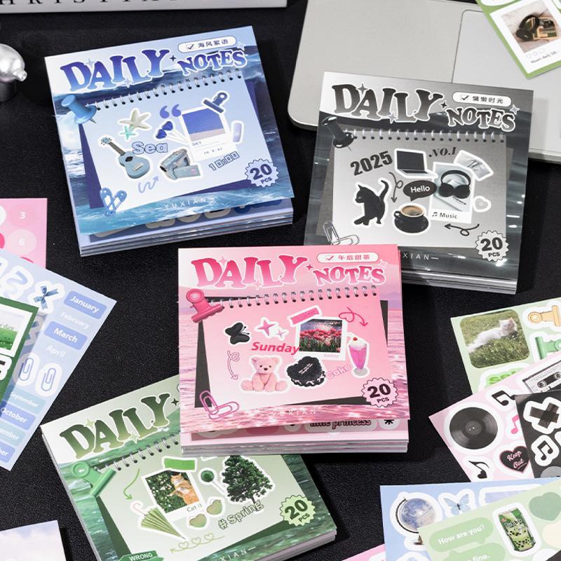 Square Art Sticker Book, 20 Sheets/book Vintage Style Design Stickers, Alphabet Stickers, Creative DIY Decorative Sticker Scrapbook Materials for Notebooks, Water Bottles, Photo Albums, Gift-Wrapping Labels and Handmade Crafts, Sticker Collage Pack