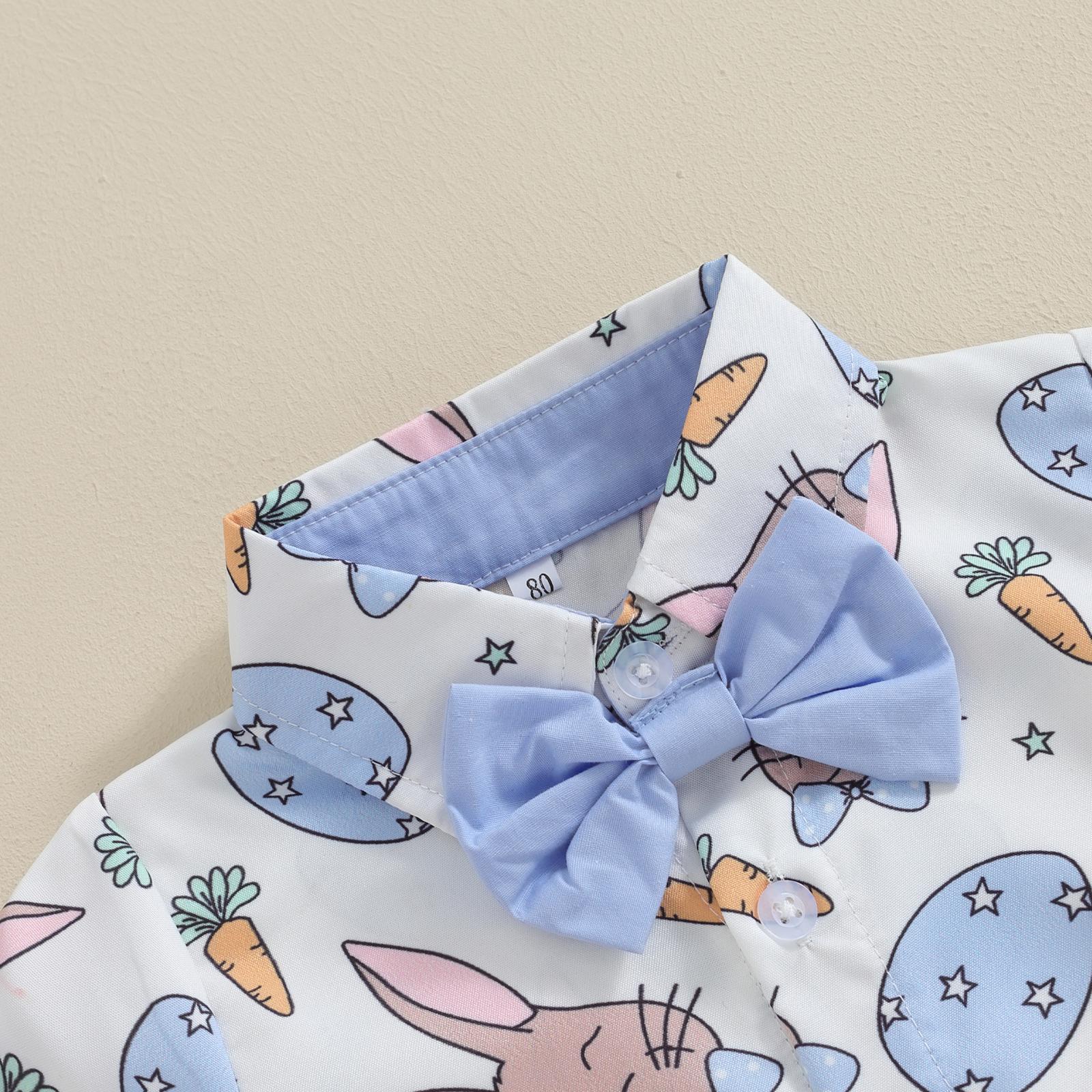 Babamoon Toddler Baby Boy Easter Outfits Carrot Rabbit Print Short Sleeve Button Down Shirt Top Solid Shorts Set Summer  2Pcs Clothes