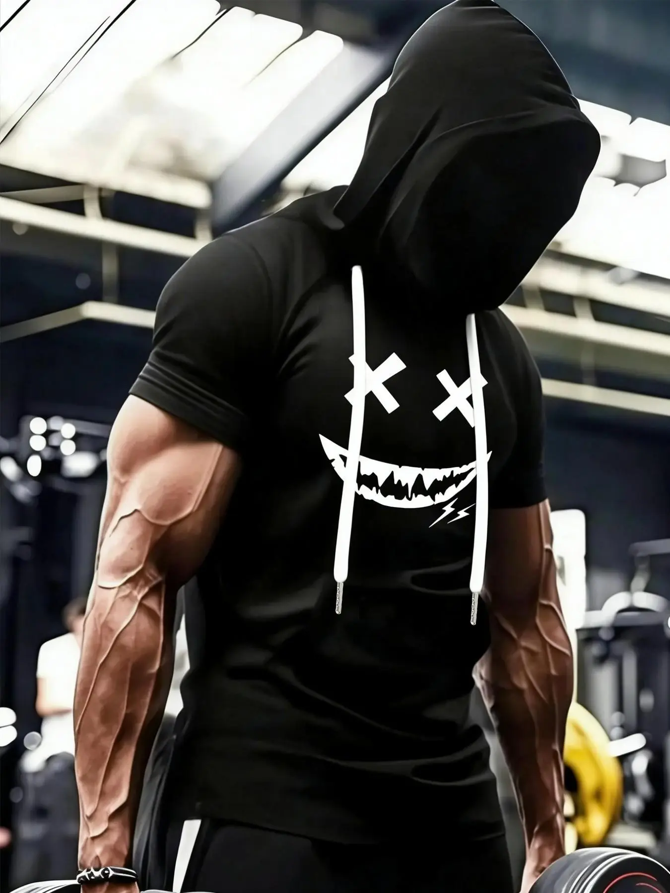 Men's Solid Color Knit Hooded Short Sleeve Fitted T-Shirt Print, Trendy Streetwear for Summer, American Style Casual Sports Hoodie for Versatile