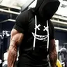 Men's Solid Color Knit Hooded Short Sleeve Fitted T-Shirt Print, Cool Casual Comfy Trendy Streetwear for Summer, American Style Casual Sports Hoodie for Versatile