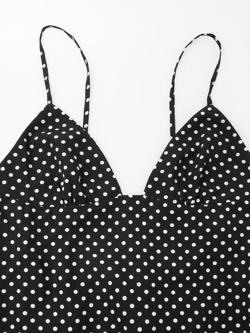 Women's Polka Dot Print Tie Shoulder Cami Dress, Fashion Casual Sleeveless Long Dress for Daily Outdoor Wear, Women Dress for Summer, Casual Summer Chic Womenswear, Casual Elegant Dress