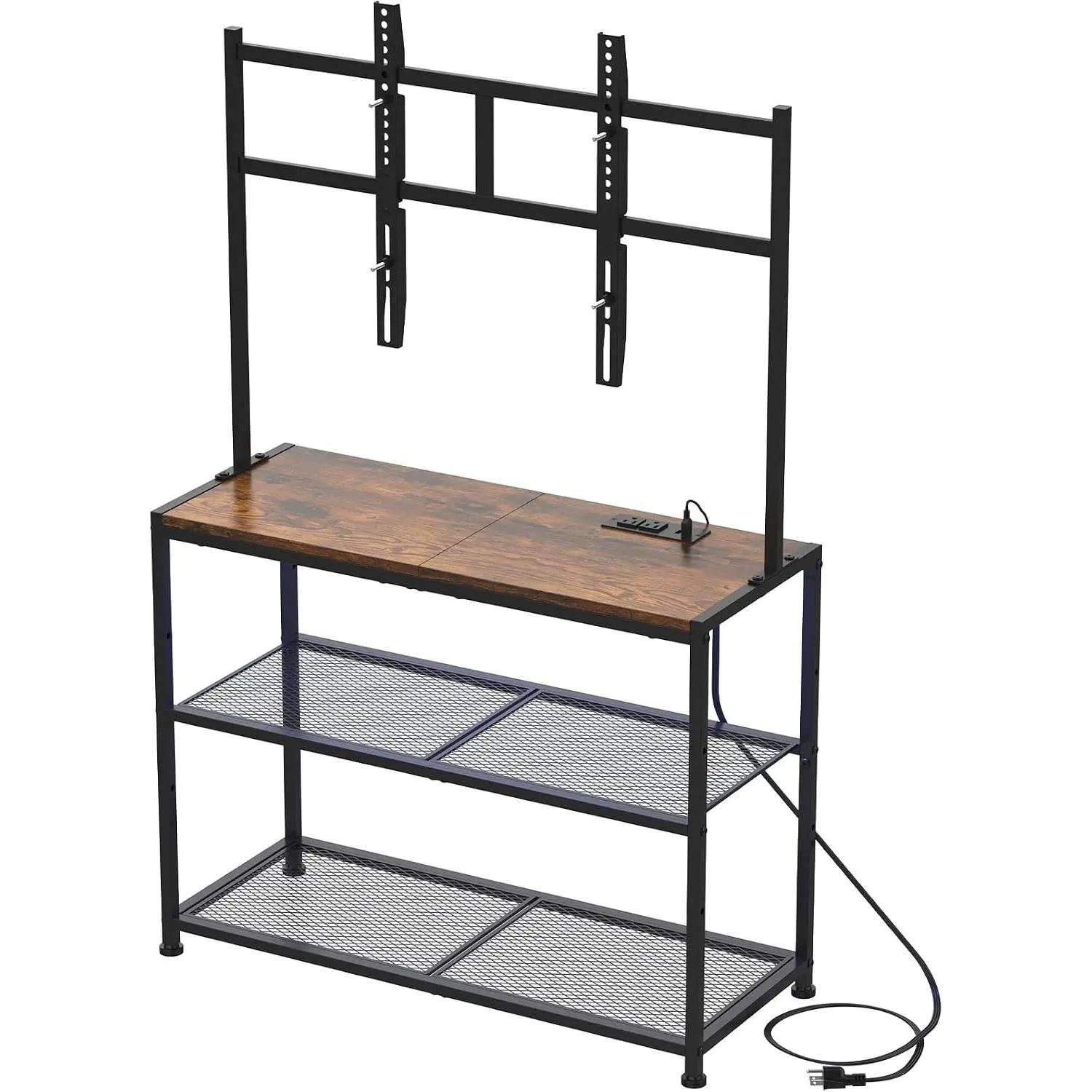 32 Inch to 60 Inch Floor Small Corner TV Stand with Storage Shelves for Living Room Bedroom, Universal Floor Television Stands with Mount, Farmhouse Black TV Table Desk Shelf for Small Spaces
