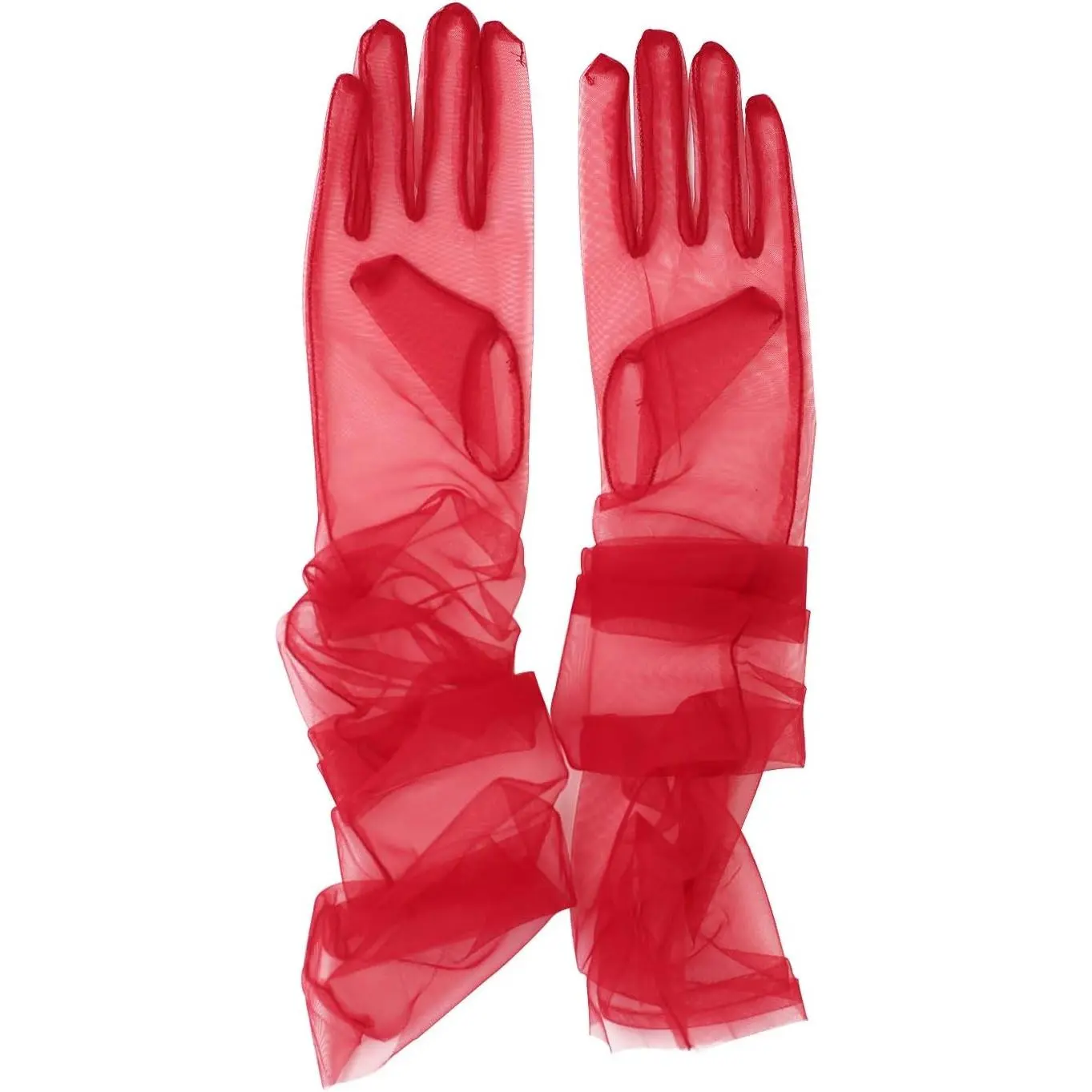 Women's Wedding Bridal Mesh Tulle Gloves Long Opera Costume Party Gloves 27" Elbow Length Sheer Gloves