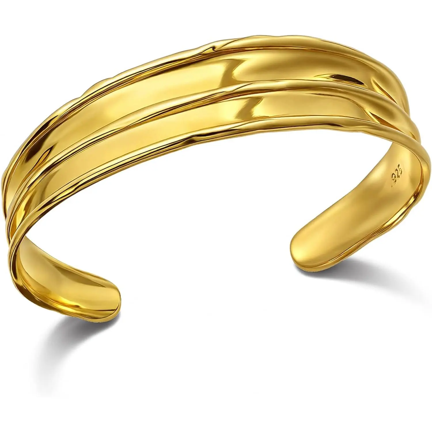 Irregular Hammered Wave Texture Cuff Bracelet for Women Open Bangle    &