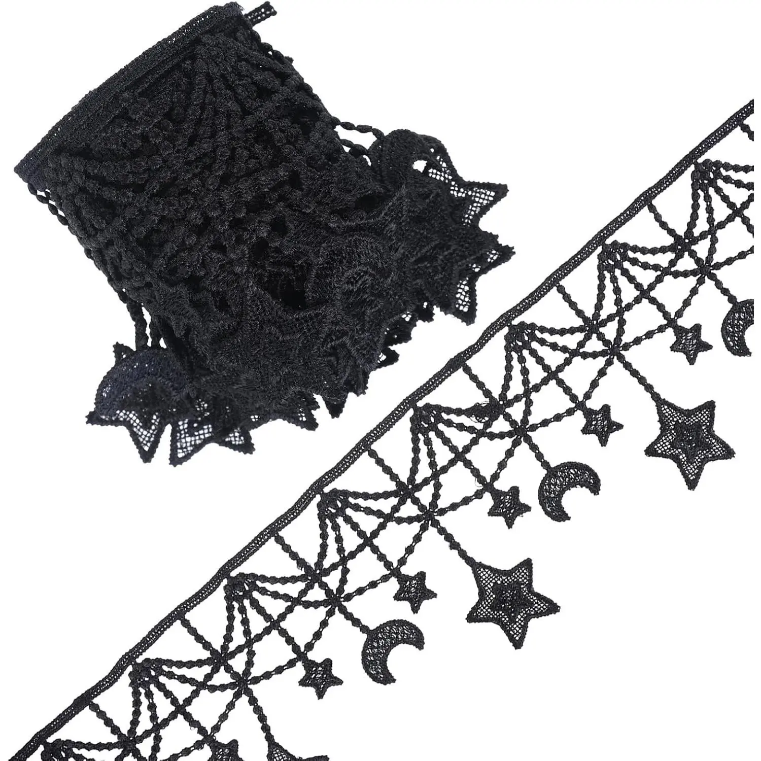 3 Yards 3.9 Inch Width Black Embroidered Moon Star Lace Trim Ribbon Vintage Fabric Trims for DIY Sewing Crafts Home Decor