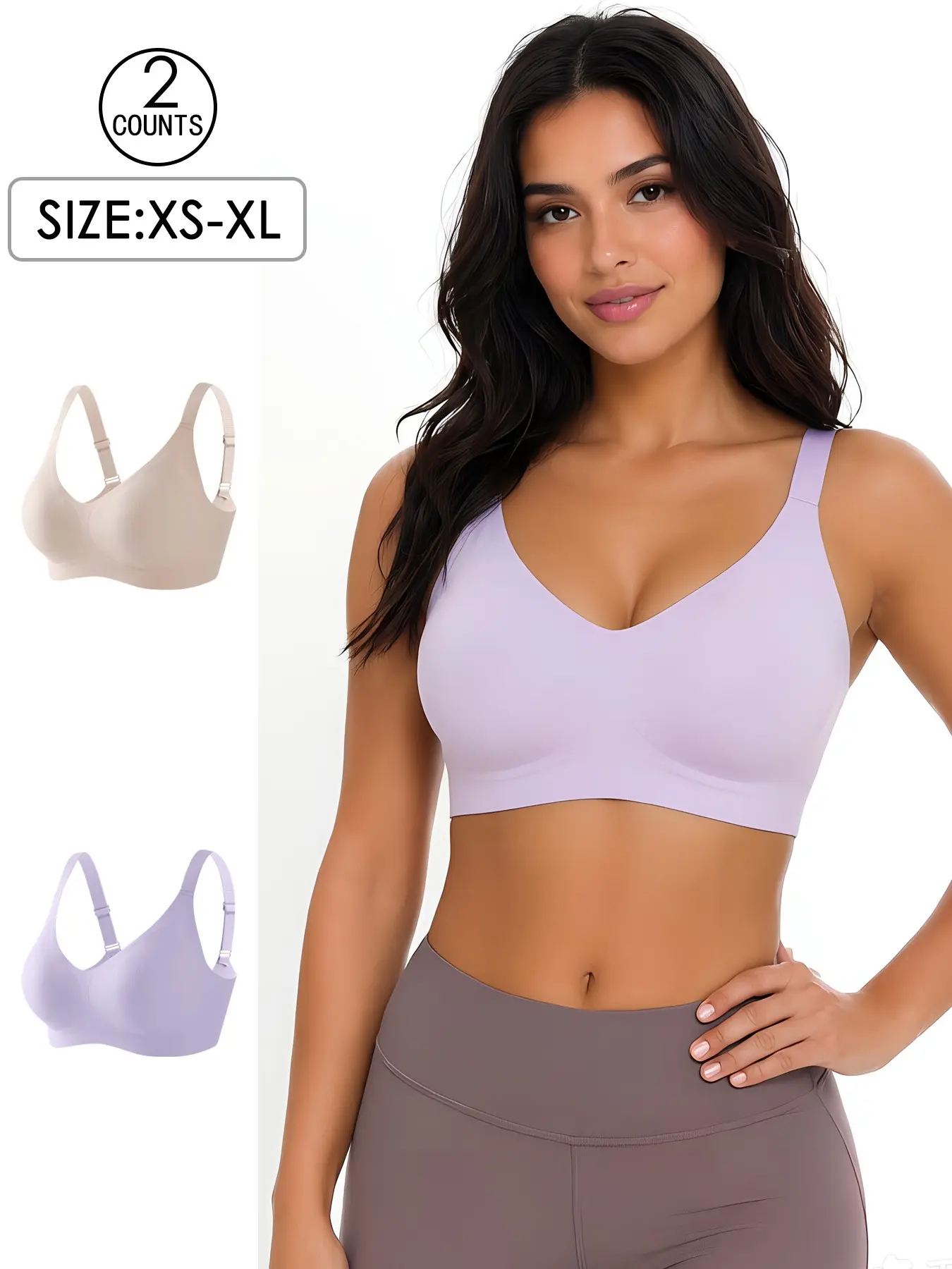 2 Pack/12 colors High-quality seamless jelly bra for women, 4 rows 3 hooks, push-up and lift adjustable sports tank top, casual/party/yoga, comfortable breathable skin-friendly wireless bra for women