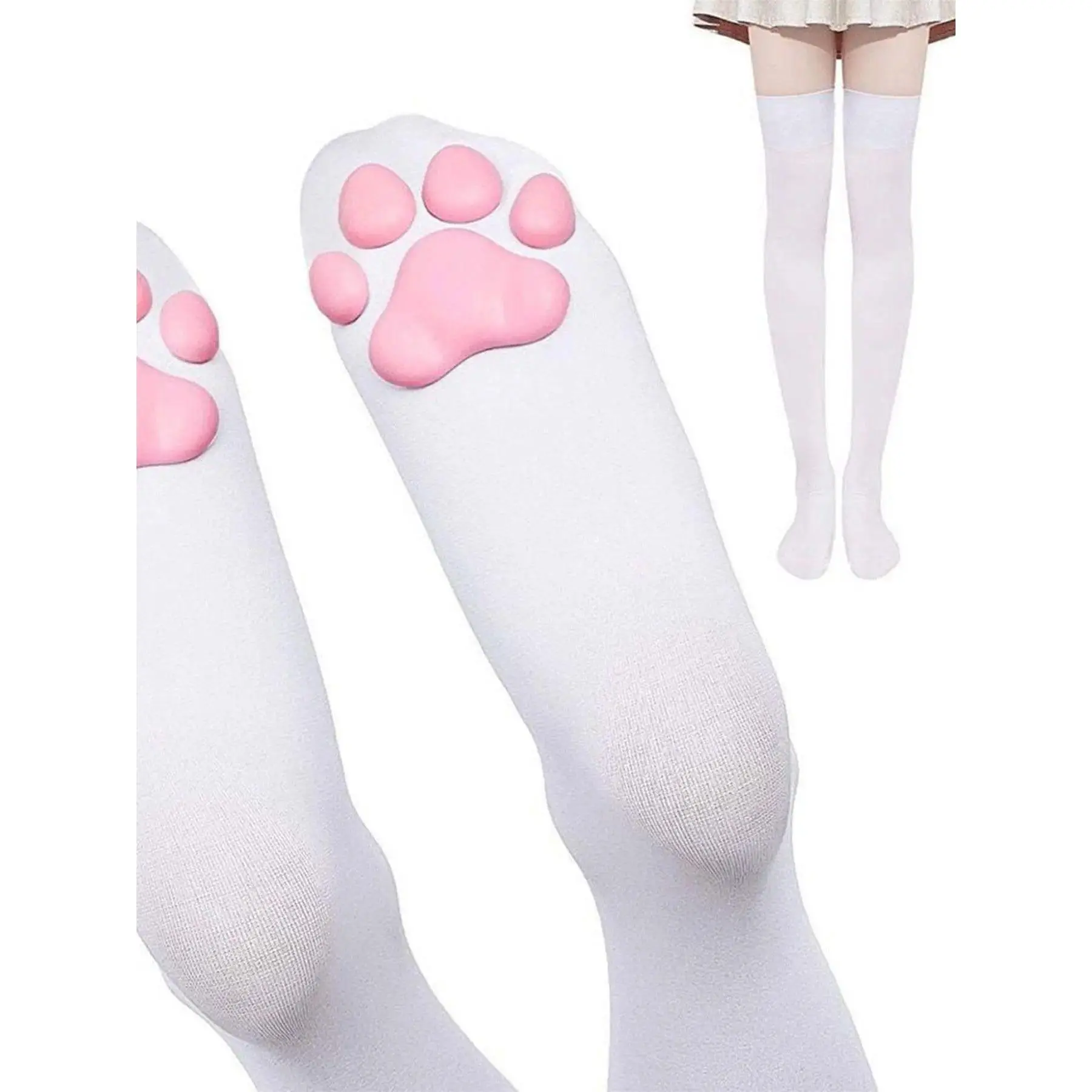 Women’s Cute Cat Paw Thigh-High Socks, 1 Pair 3D Design Soft Comfortable Over-the-Knee Hosiery for Everyday Outfits