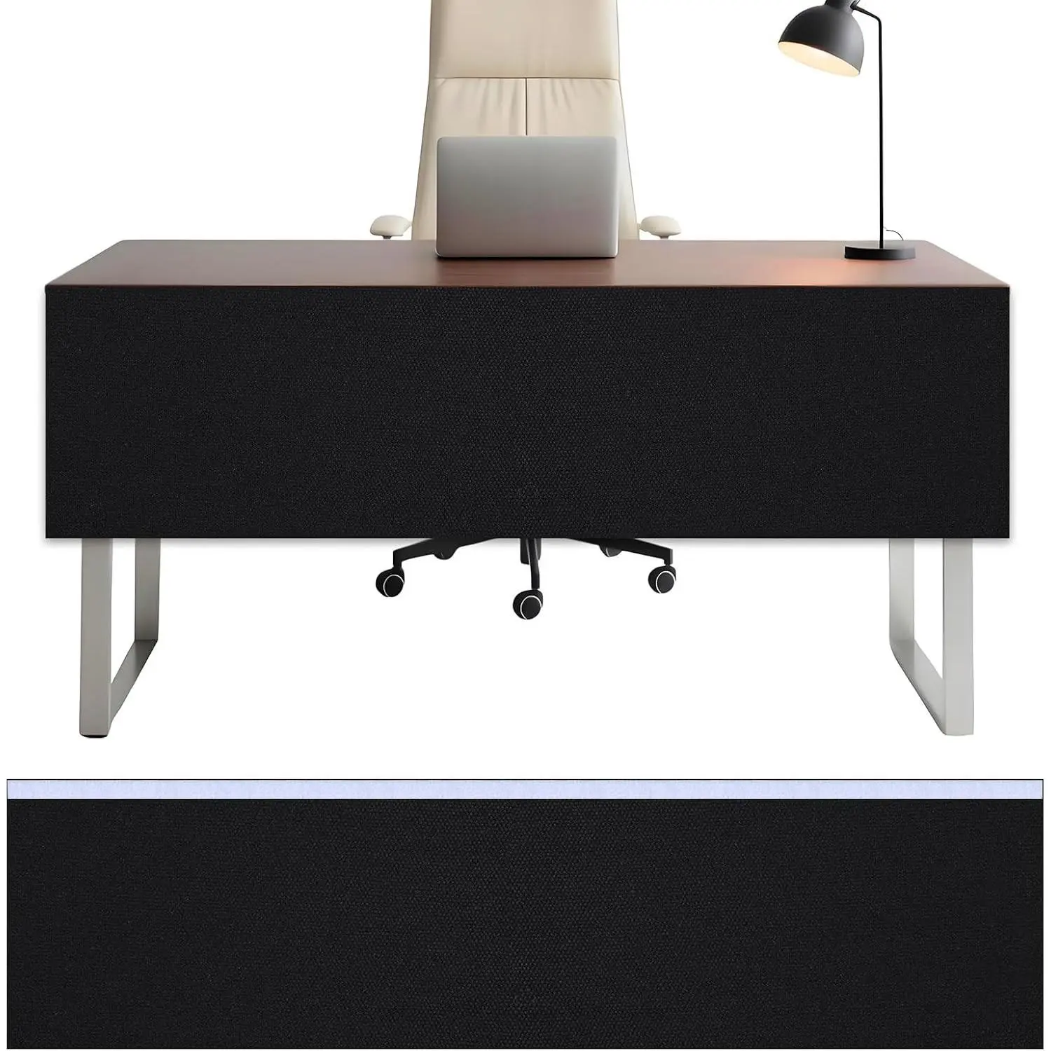 Under Desk Privacy Panel 62 x 15 Inch Self-Adhesive Modesty Panel Table Skirts Privacy Divider for Office Desk Home Studio or Standing Workstation, Easy to Assemble, Black (1-Pack)