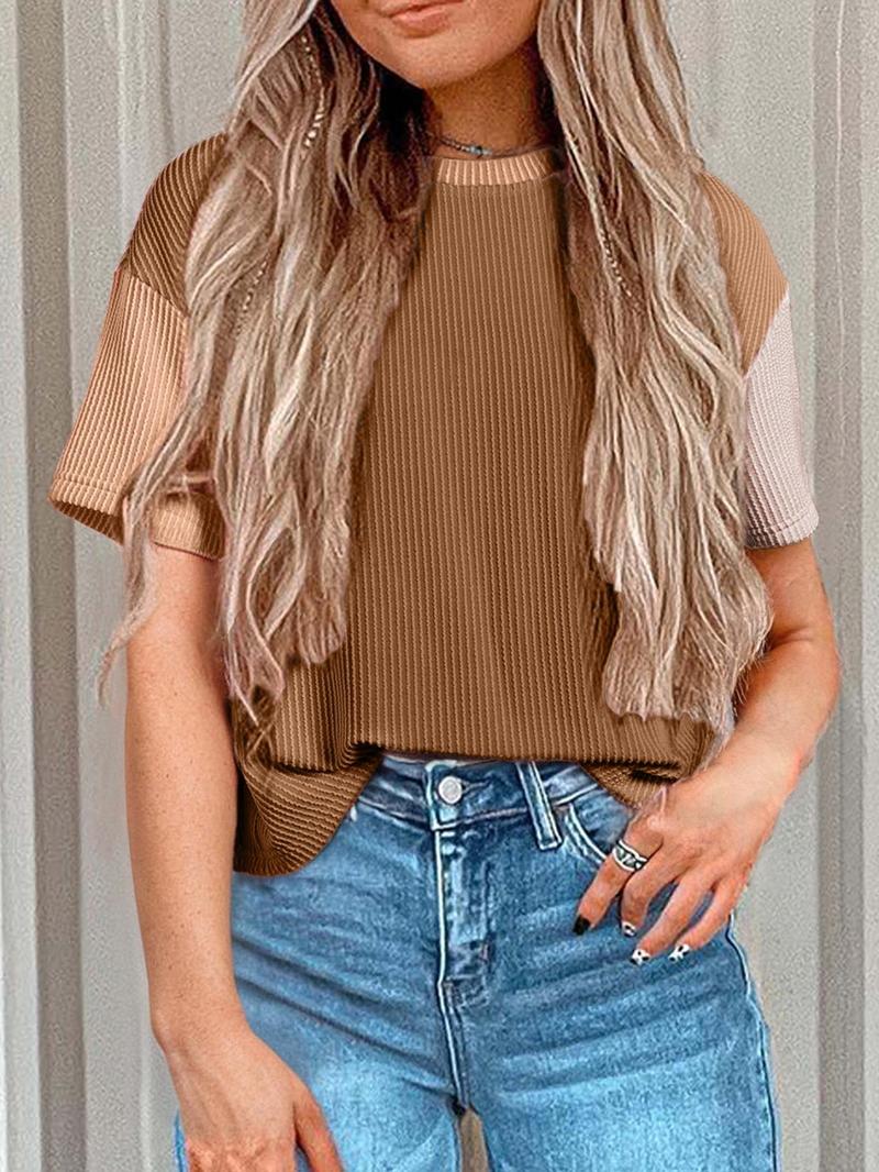 Women's Colorblock Striped Print Tee, Casual Short Sleeve Round Neck T-shirt for Summer, Ladies Clothes for Daily Wear, Cute Tops