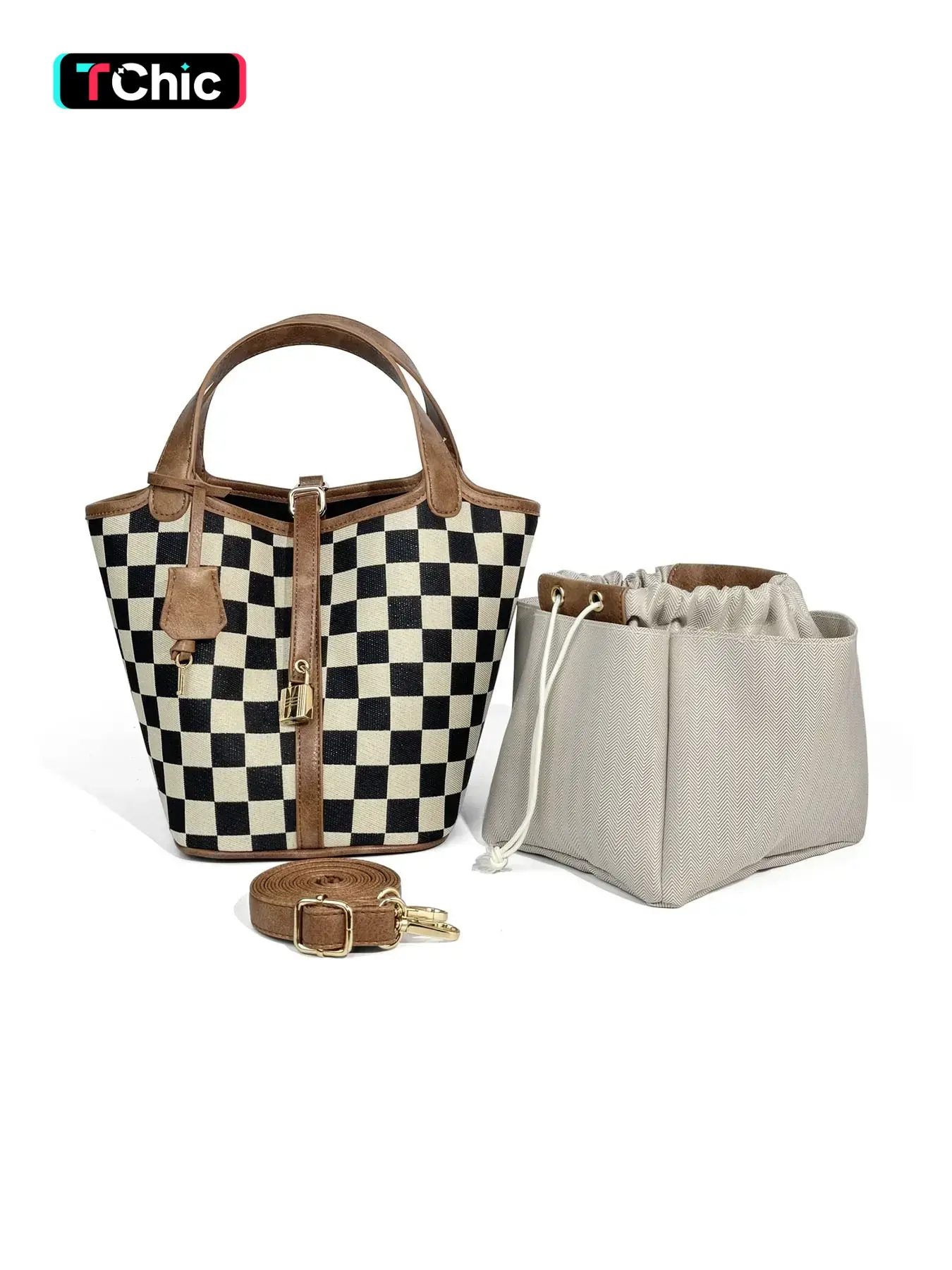 Women's Plaid Checkered Crossbody Bag, Fashionable Patterned Bag, Polyester Bucket Bag for Women, Vegetable Basket Shape Satchel with Top Handle Bags, Lightweight Adjustable Purse Handbags, Holidays Gift, Suitable For Work