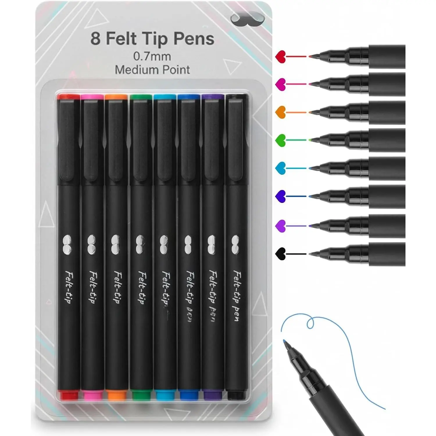 Fine Felt Tip Pens, 8-Pack 0.7mm Fade-Resistant Assorted Colors Quick-Dry Office Stationery for Art Crafts, Note-Taking, School Supplies for Students