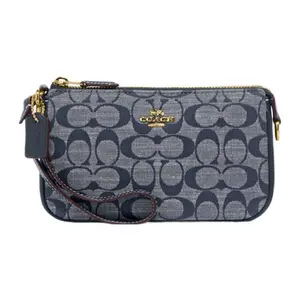 COACH Nolita 19 Classic Monogram Zip Top Handle and Crossbody Bag for Women, Jacquard Fabric with Suede Accents, Denim Blue