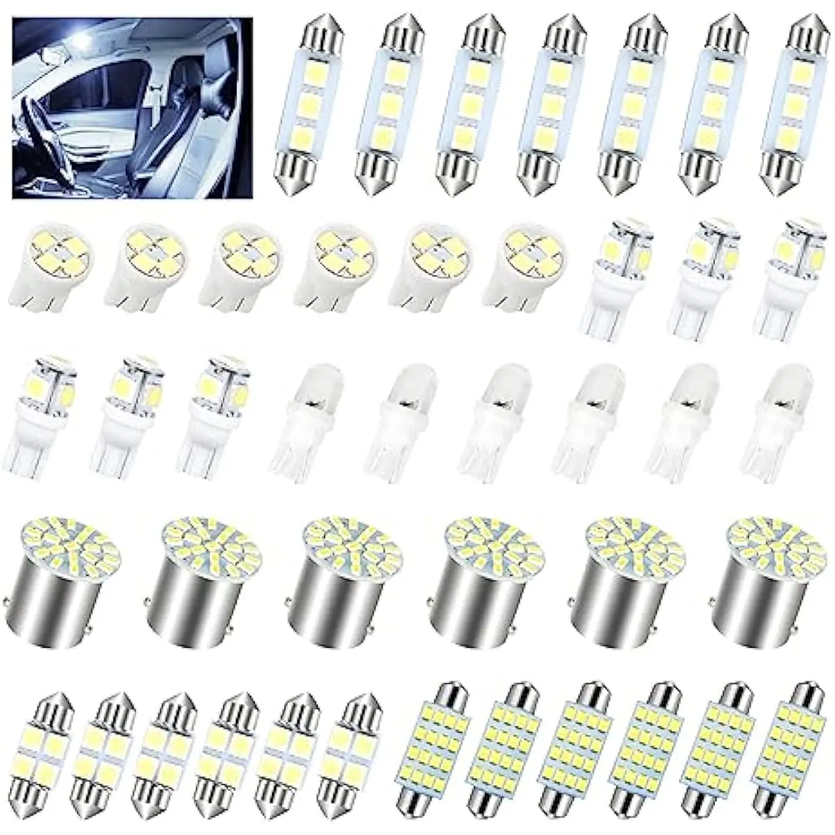 14/42 Pcs Car LED Lights Kit, Auto Interior Bulbs Set, 6000K 12V T10 For Accessory, Brake, License Plate, Map, Parking Lights