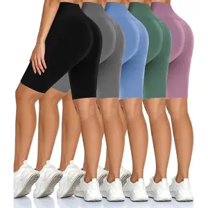 5 Pack High Waist Biker Shorts for Women - Buttery Soft 8" Womens Shorts for Workout, Yoga, Athletic