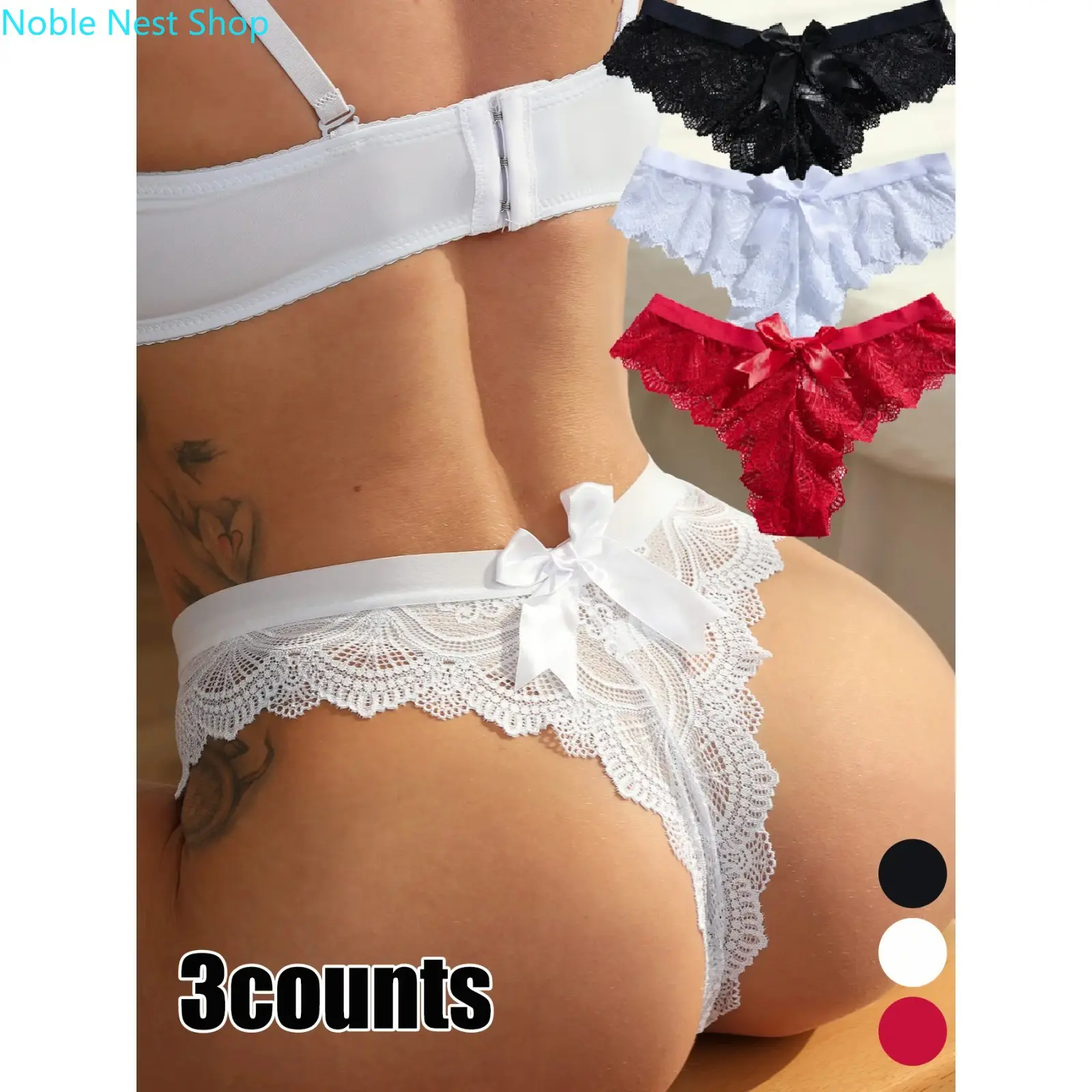 Women's Lace Sheer Lingerie Panties Set - Low Waist, Stretch Fabric, Breathable, Lightweight, Casual All-Seasons Daily Underwear, Elegant, Lady, Lingerie For Women, Panties For Women