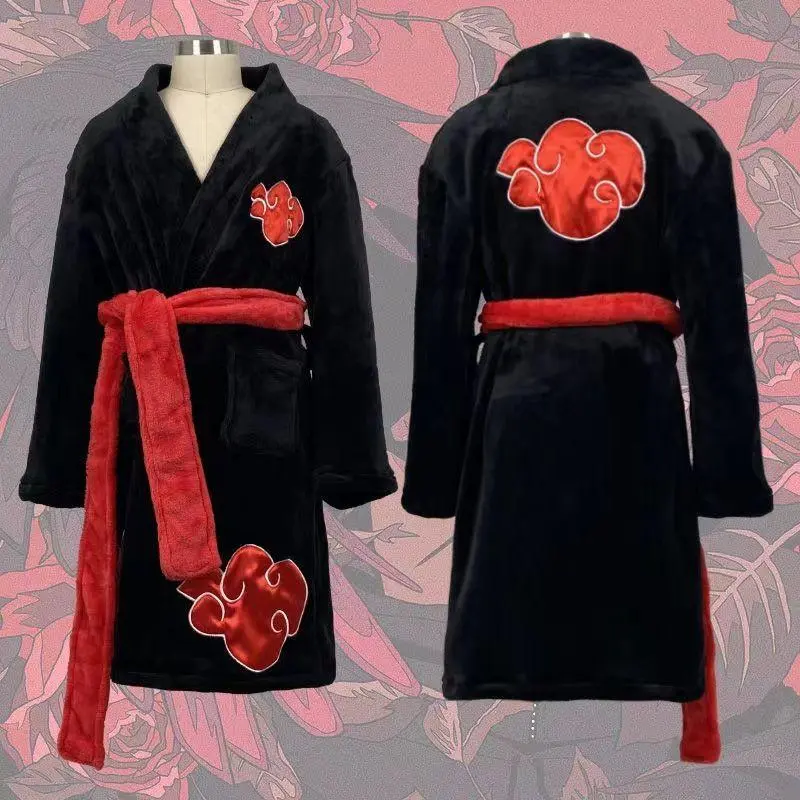 Naruto Robe Akatsuki Anime Uchiha Itachi Generation 4 Fire Shadows Flannel Thickened Bathrobe Thermal Nightgown for Young Pajama