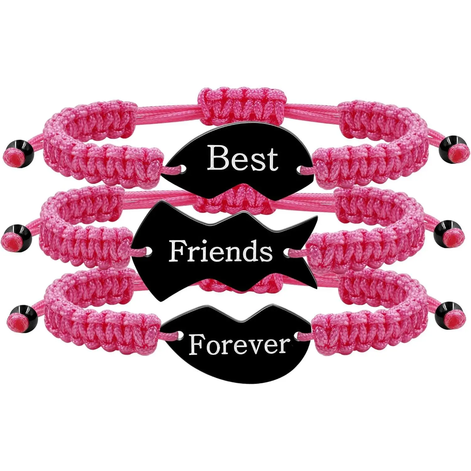 BFF Matching Bracelets Set of 3 - Braided Heart Puzzle Charm Friendship  for  , Couples | Engraved Long Distance  for Women & Men