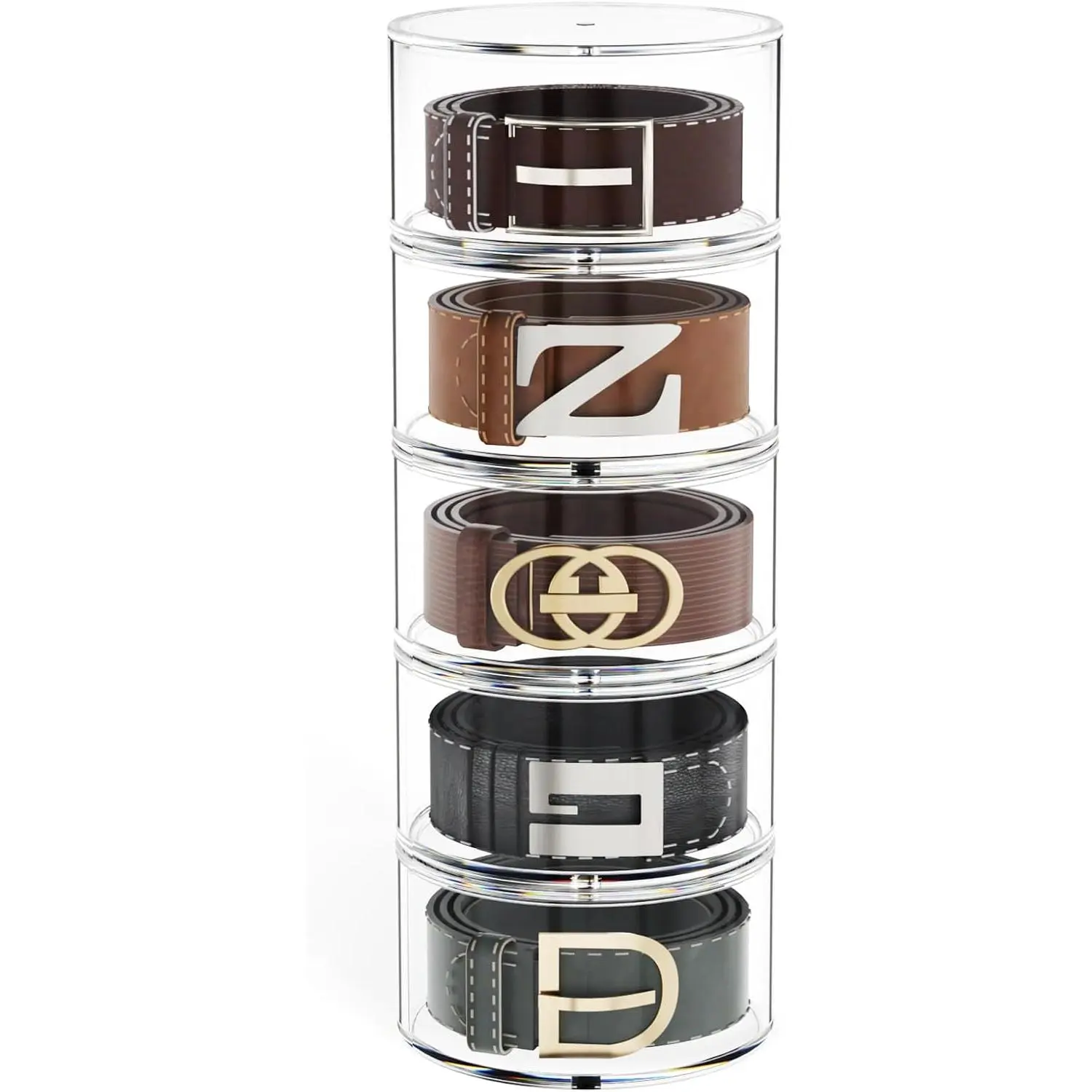 Belt Organizer,  Belt Storage Holder for Closet & Drawer, 5-Layer Stackable Display Case for Belts, Watches,  and Ties