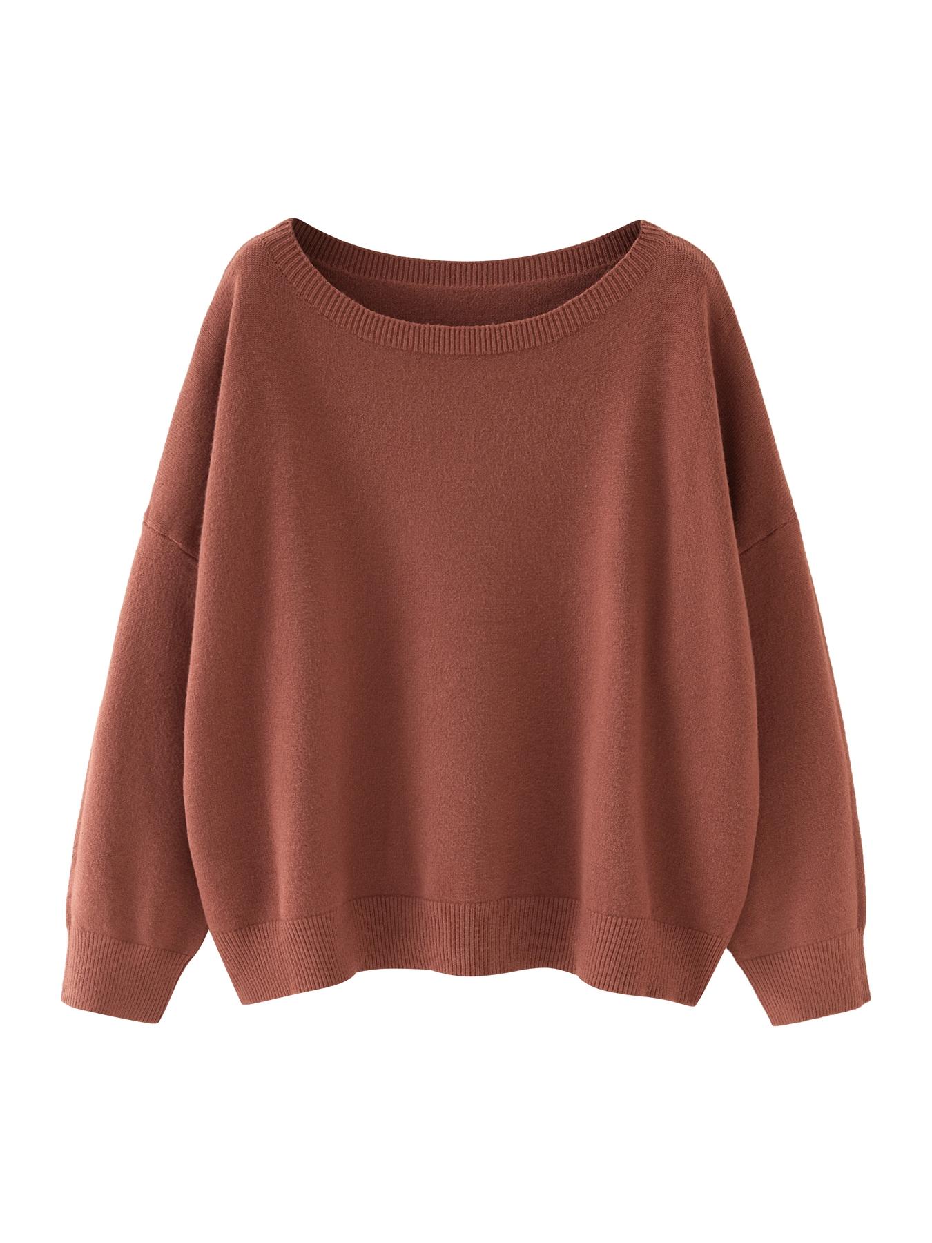Women's Plain Scoop Neck Sweater, Casual Drop Shoulder Long Sleeve Jumper, Women Fall & Winter Knit Top