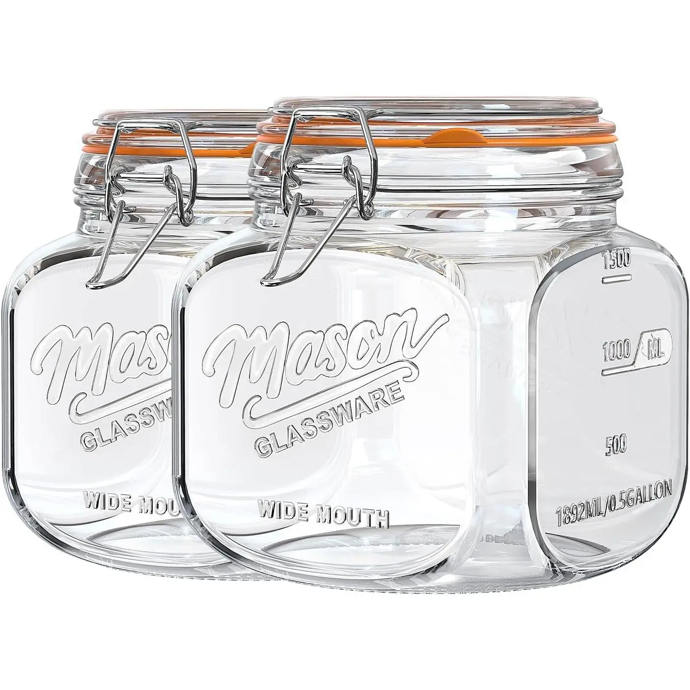 2 Pack Half Gallon Mason Jar with Hinged Lid, Wide Mouth Glass Canisters for  Storage, Cookie, Flour, Candy, Coffee, Pickle - 64 Oz Glass Jar with Lid - 2 Scale Marks &  Mason Jars