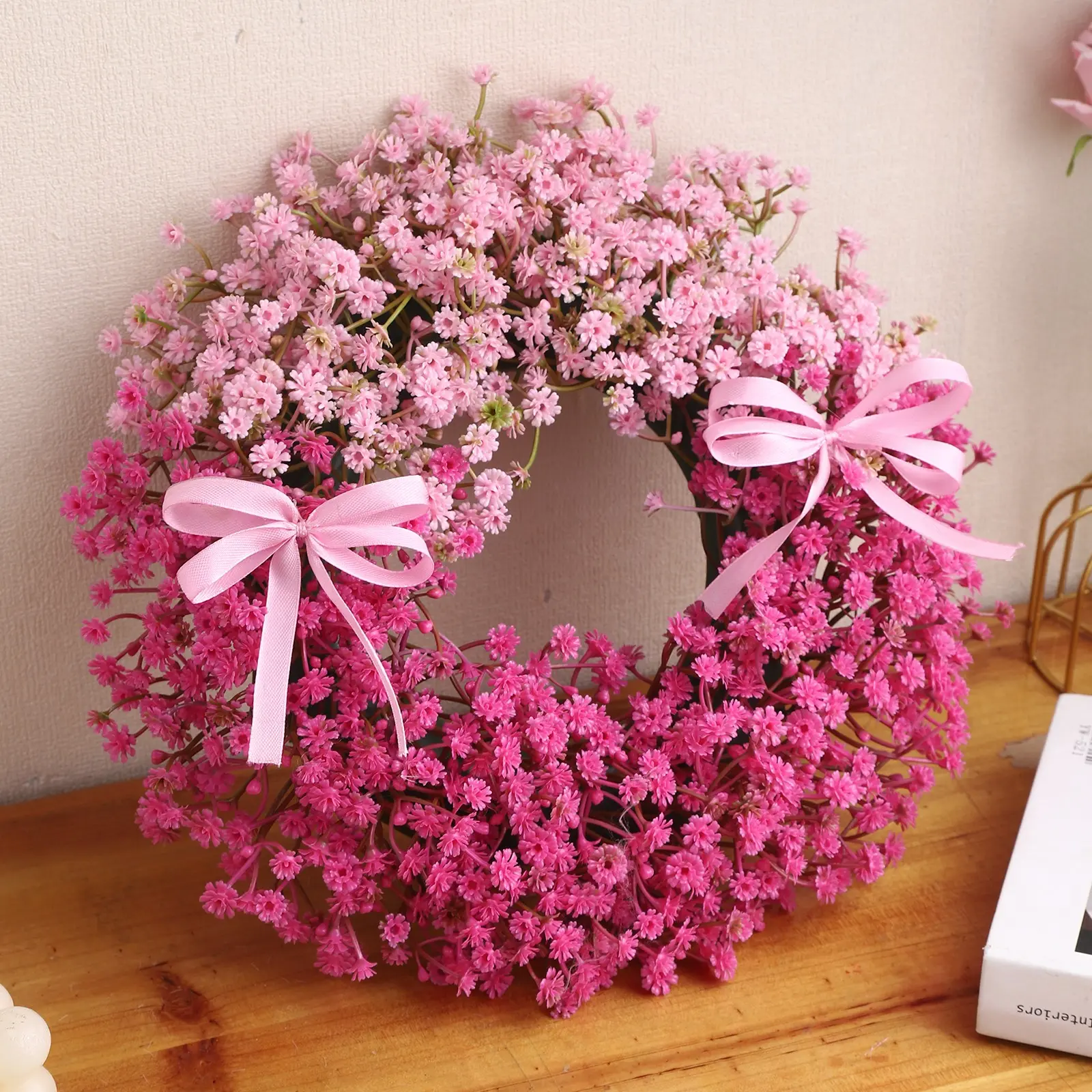Handmade Breath Wreath, Flowers, Cozy Farmhouse Style, Diameter 30cm, Lightweight 210g, Perfect for Doorway Decor