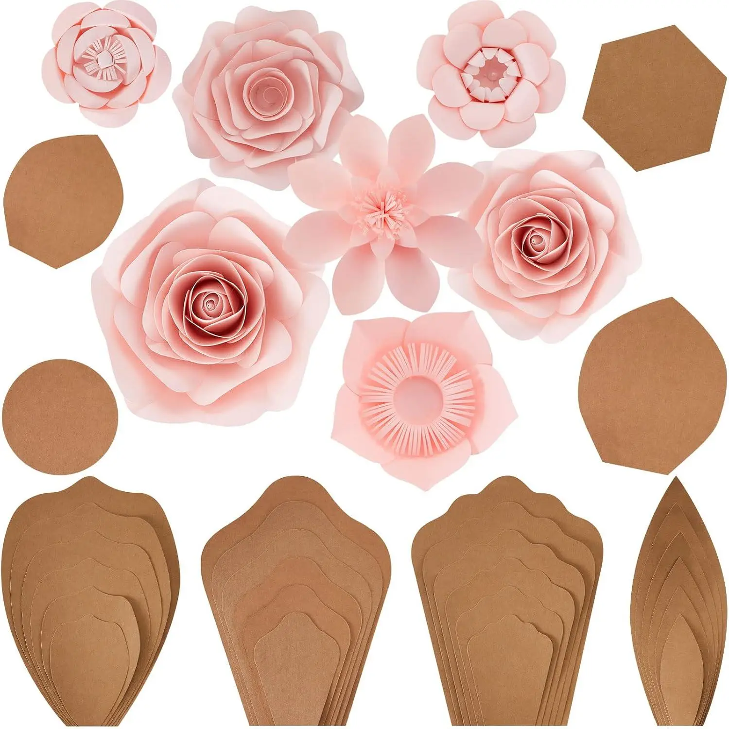 28-Count Reusable Vellum Paper Template Kit, Modern DIY Crafting Flower Decorations for Wall - Rose, Peony, Daisy, Daffodil Shapes for Wedding, Birthday Backdrop