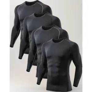 Men’s Compression Shirts 4 Pack Long Sleeve Athletic Baselayer Workout Undershirt Quick Dry Fitness Training Running T-Shirts Multi Pack Compression Gear
