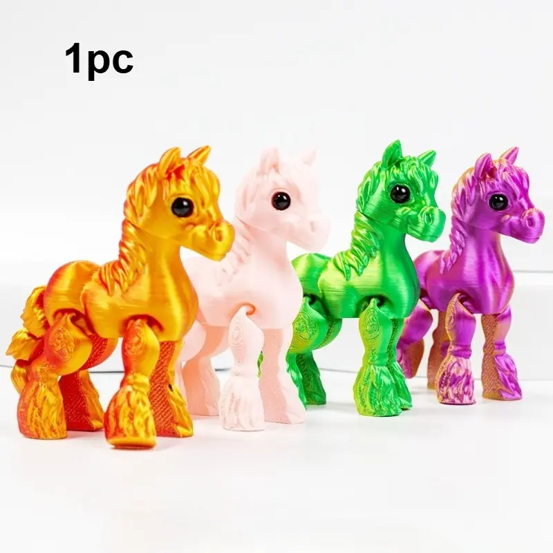 3D Printed Movable Jointed Rainbow Pony Figurine Cute 3D Printed Pony Desktop Decor Adorable Rainbow Pony Model Statue Decorative Tabletop Ornament For Home Office Desk Decoration