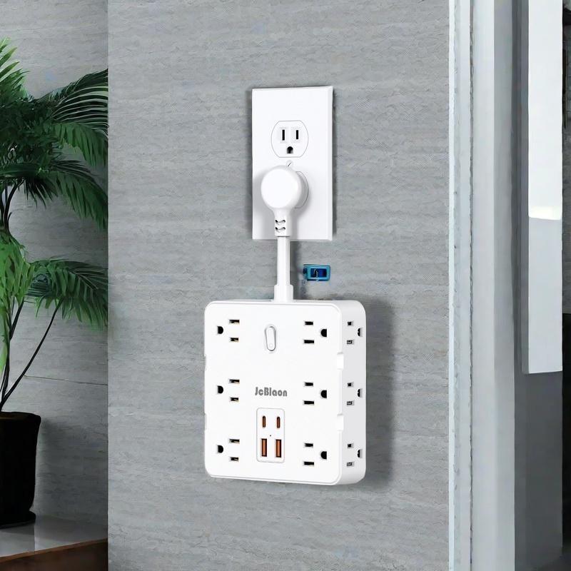 16-in-1 Power Strip with Switch & Surge Protective Socket, multi plug outlet, Multifunctional Power Strip with 12 AC Outlets & 2 USB & 2 Type-C for Office, Home and Travel